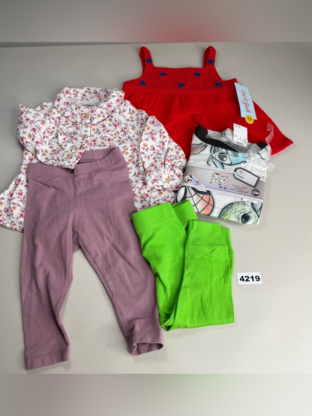Cat & Jack Girls 12 months 6 Piece Outfit Set Dress Pants Minnie Mouse Floral